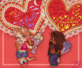 vintage styled, fully rendered chibi furry full piece